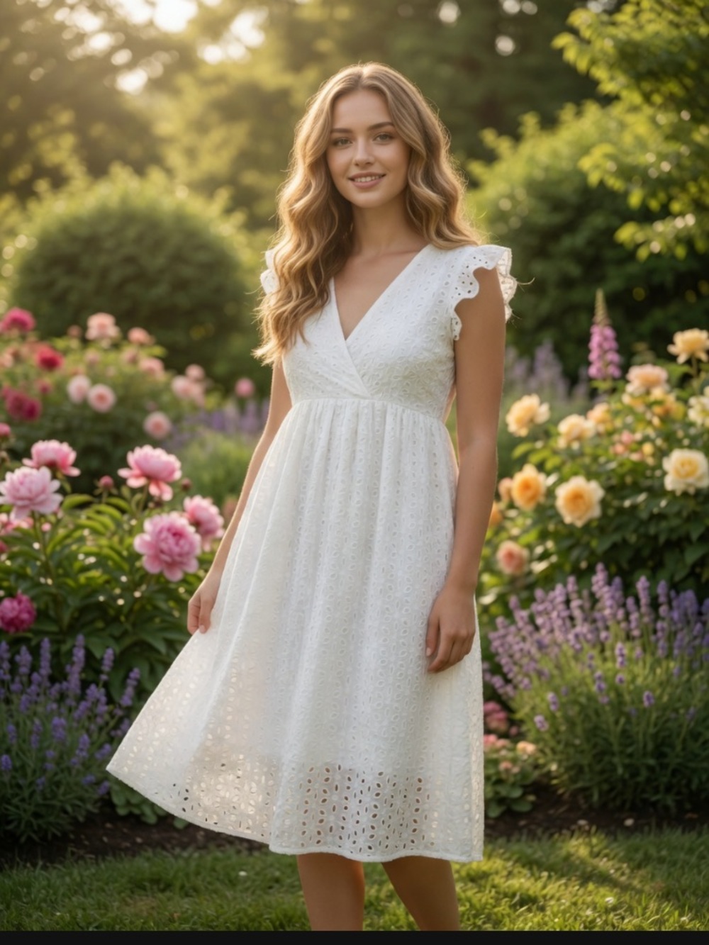 Purple Lava White Eyelet Summer Babydoll Dress V-Neck & Ruffle Cap Sleeves NWT